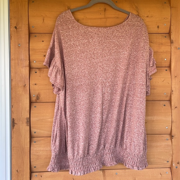 Sonoma Flutter Ruffle Sleeve V-Neck Tee. Plus size 2X. Heather Rose. - Picture 6 of 6